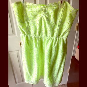 Aeropostale floral lime green strapless dress
